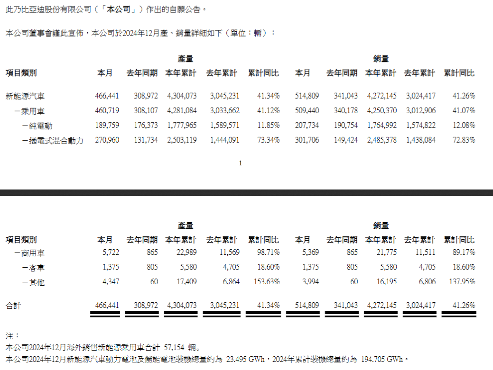 2024年中国新能源汽车销量盘点：比亚迪领跑，多家车企实现突破(图1)