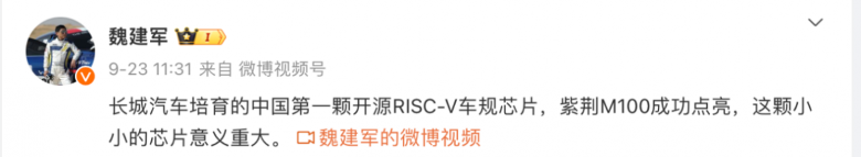长城汽车RISC-V车规芯片正式落户南京，首颗紫荆M100成功点亮(图3)